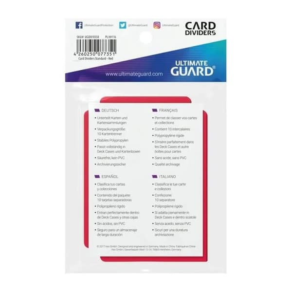Intercalärer för kort - Ultimate Guard - Röd - Pack av 10 - Styv polypropen - 69x94 mm