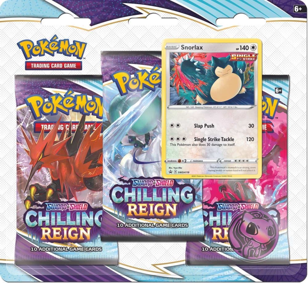 Pokemon Chilling Reign Sword & Shield 6 3-pack, Eevee foil & mynt