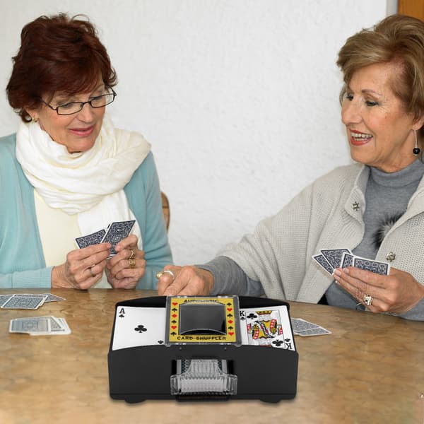 Spelkortsblandare med 2 röda kortlekar, batteridrift