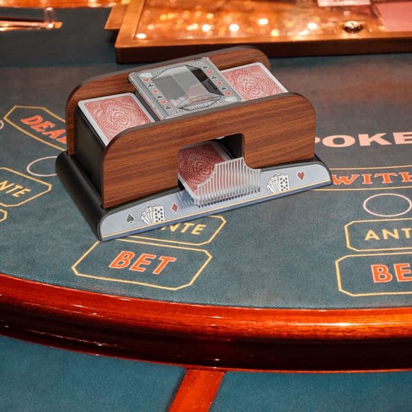 Relaxdays Automatic Card Shuffler 2 däck batteridriven pokerrummy batteridriven i trälook, natur