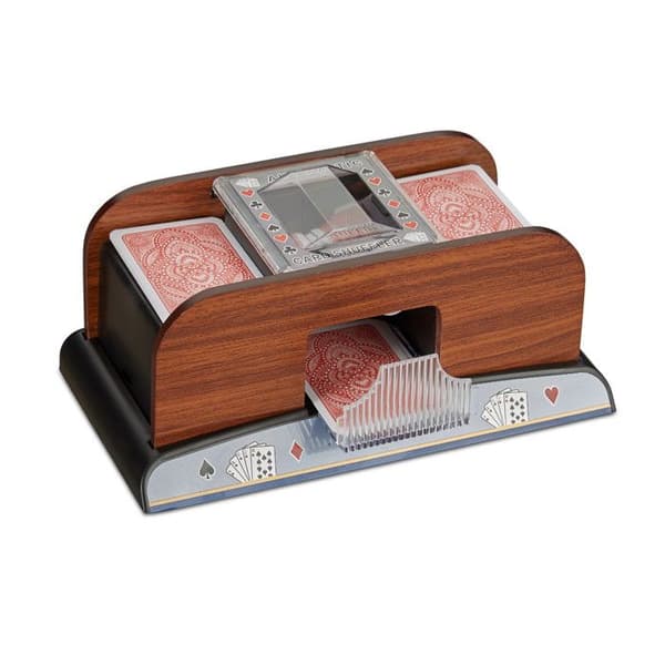 Relaxdays Automatic Card Shuffler 2 däck batteridriven pokerrummy batteridriven i trälook, natur
