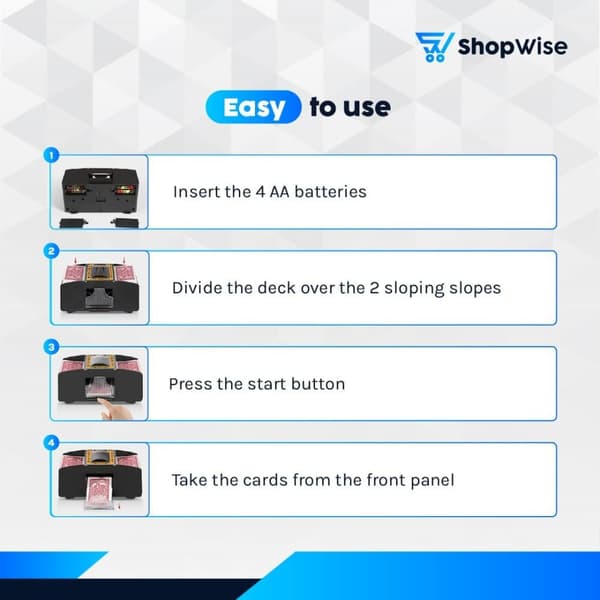ShopWise automatisk kortblandingsmaskine - inkluderer spillekort og gratis e-bog om kortspil