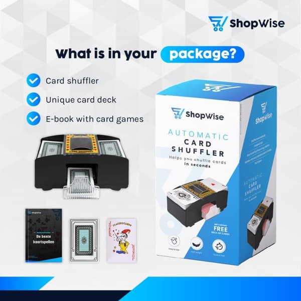 ShopWise automatisk kortblandingsmaskine - inkluderer spillekort og gratis e-bog om kortspil
