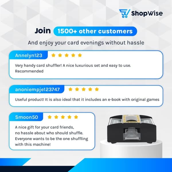 ShopWise automatisk kortblandingsmaskine - inkluderer spillekort og gratis e-bog om kortspil