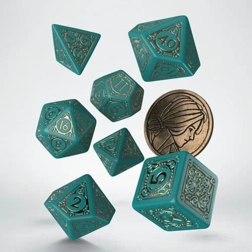 The Witcher Triss Dice - Q WORKSHOP - 7 plasttärningar - Guld, Turkos