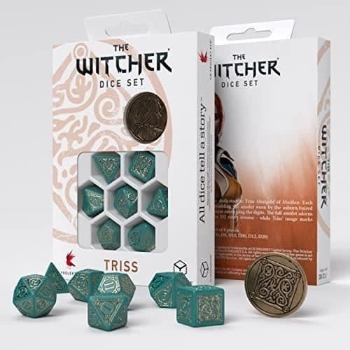 The Witcher Triss Dice - Q WORKSHOP - 7 plasttärningar - Guld, Turkos