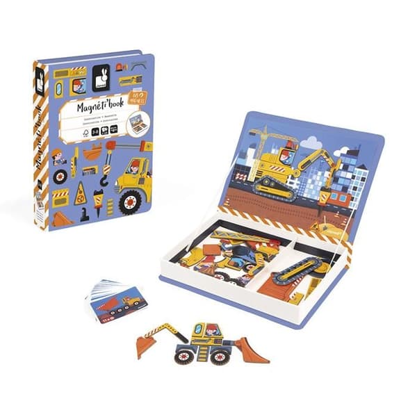 Magnéti'Book Fordons från Byggarbetsplatsen - Magnetiskt Utbildningsspel 50 Magneter + 18 Modeller - Kartongleksak FSC - Från 3 År