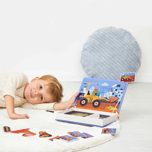 Magnéti'Book Fordons från Byggarbetsplatsen - Magnetiskt Utbildningsspel 50 Magneter + 18 Modeller - Kartongleksak FSC - Från 3 År