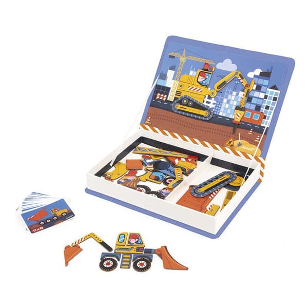 Magnéti'Book Fordons från Byggarbetsplatsen - Magnetiskt Utbildningsspel 50 Magneter + 18 Modeller - Kartongleksak FSC - Från 3 År