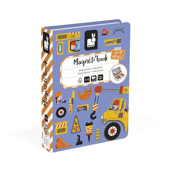 Magnéti'Book Fordons från Byggarbetsplatsen - Magnetiskt Utbildningsspel 50 Magneter + 18 Modeller - Kartongleksak FSC - Från 3 År