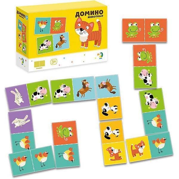 DOMINO SPEL DYR FÖR BARN FÄRGLADA KORTSPEL FÖR DE MINSTA