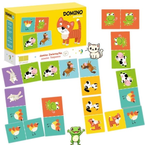 DOMINO SPEL DYR FÖR BARN FÄRGLADA KORTSPEL FÖR DE MINSTA