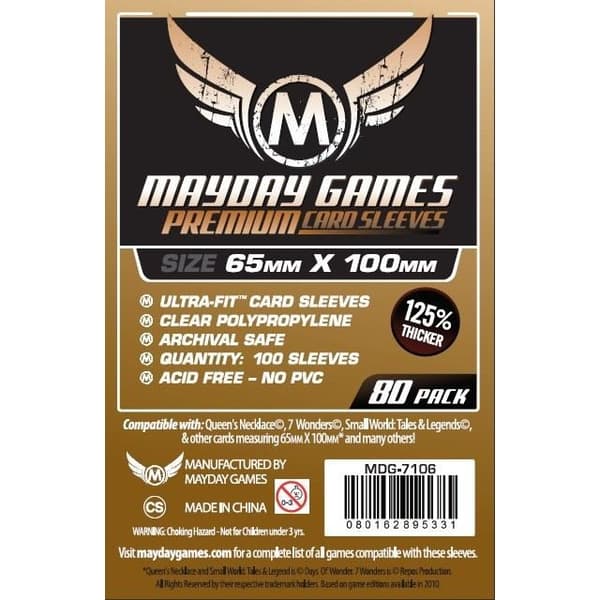 Skyddsfickor - MAYDAYGAMES - 80 Kortskydd 65x100mm - PREMIUM Kvalitet - För 7 Wonders - Blandet