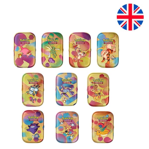 English Pokemon Scarlet and Violet collectible card game tin assorted