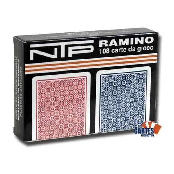 Long Life Ramino Box - NTP - 2 kortlekar med 54 röda och blå kort 100% plast - pokerformat - 4 standardindex