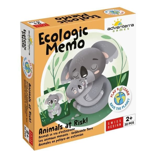 Pedagogiska spel - GEOMAG - Ekologiskt memo Djur i riskzonen - Minnesspel - Utrotningshotade djur - Föräldraförening