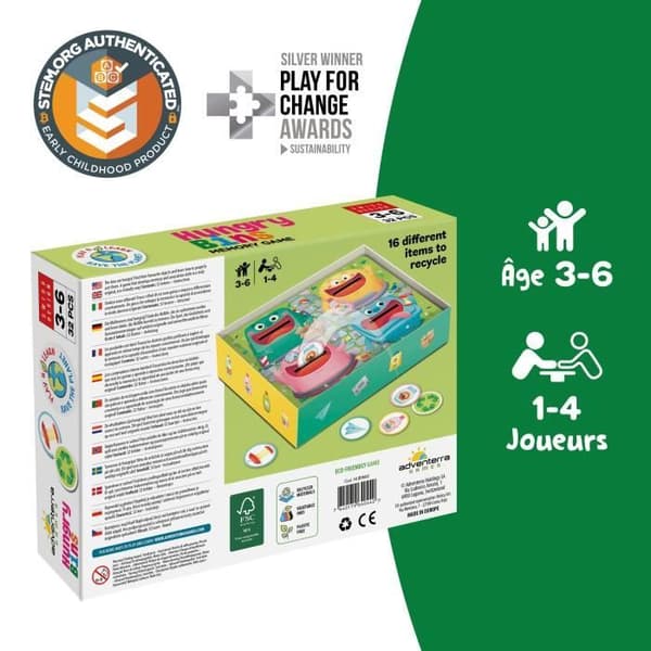 Pedagogiska spel - GEOMAG - Hungriga soptunnor - Selektiv sortering - Lära sig om avfall - Association efter färg