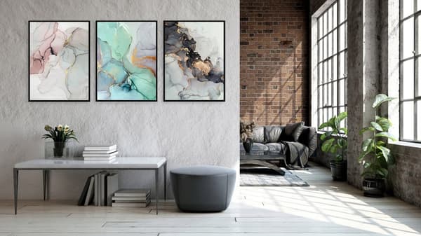 BILLEDPOSTERE I RAMME 73x53cm Triptykon Sæt med 3 billeder Sæt Marmor P1774
