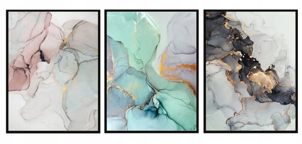 BILLEDPOSTERE I RAMME 73x53cm Triptykon Sæt med 3 billeder Sæt Marmor P1774