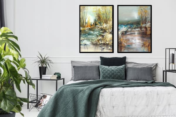 TAVELPOSTERS I RAM 33x43cm Diptyk Set med 2 målningar Landskap Höst P1700
