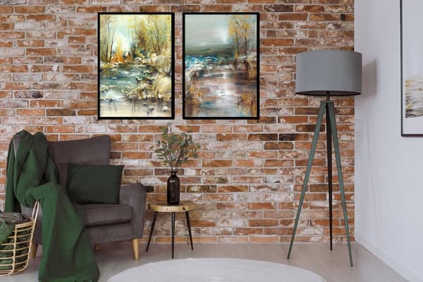 TAVELPOSTERS I RAM 33x43cm Diptyk Set med 2 målningar Landskap Höst P1700