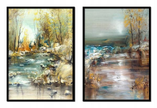 TAVELPOSTERS I RAM 33x43cm Diptyk Set med 2 målningar Landskap Höst P1700