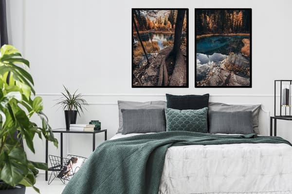 BILLEDPOSTERE I RAMME 53x73cm Diptych Sæt med 2 malerier Efterårssø P1709
