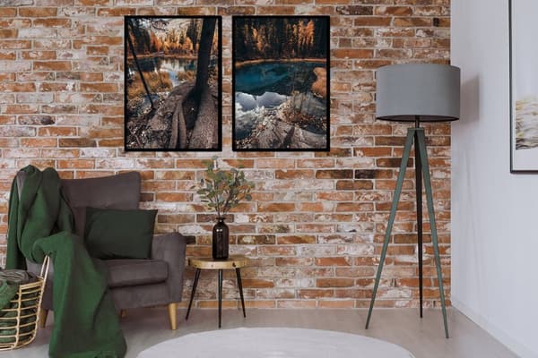 BILLEDPOSTERE I RAMME 53x73cm Diptych Sæt med 2 malerier Efterårssø P1709