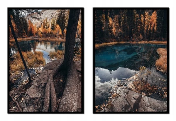 BILLEDPOSTERE I RAMME 53x73cm Diptych Sæt med 2 malerier Efterårssø P1709