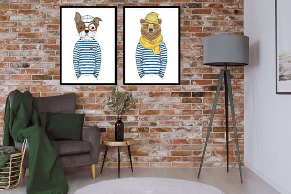 BILLEDPOSTERE I RAMME 33x43cm Diptych Sæt med 2 billeder Hipster Bulldog P1546