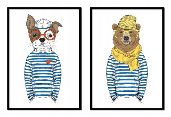BILLEDPOSTERE I RAMME 33x43cm Diptych Sæt med 2 billeder Hipster Bulldog P1546