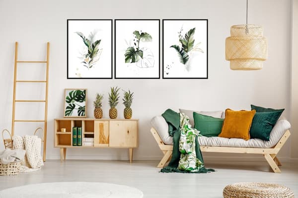 TAVELPOSTERS I RAM 33x43cm Triptyk Set med 3 tavlor Löv vita P1454