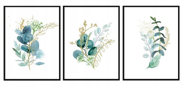 BILLEDPOSTERE I RAMME 33x43cm Triptykon Sæt med 3 billeder Blomsterblade P1453