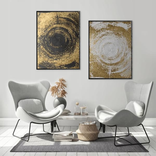 BILLEDPOSTERE I RAMME 33x43cm Diptych Sæt med 2 billeder Gyldne cirkler P1335