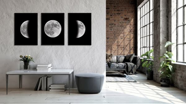 KUVAPOSTERI KEHYISSÄ 53x73cm Triptyykki 3 kuvan setti Kuu P1098