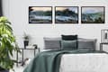 Miniatyrbild 2 av 3: INRAMAD TAVLA 53x73cm Triptyk Set med 3 målningar Vattenfall Bäck Berg P1010