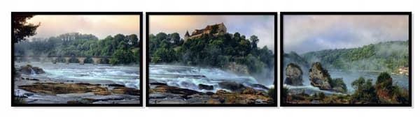 INRAMAD TAVLA 53x73cm Triptyk Set med 3 målningar Vattenfall Bäck Berg P1010