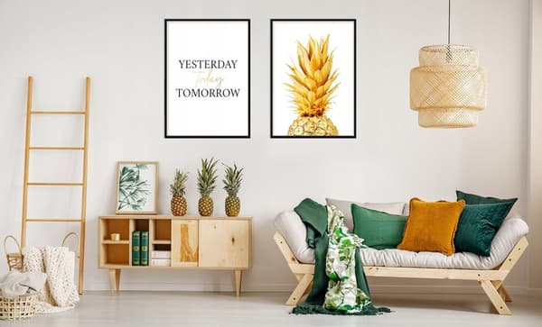 TAVELPOSTERS I RAM 53x73cm Diptyk Set med 2 tavlor Gyllene Ananas P984