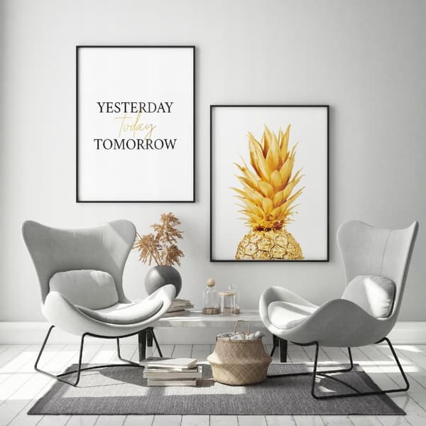 TAVELPOSTERS I RAM 53x73cm Diptyk Set med 2 tavlor Gyllene Ananas P984