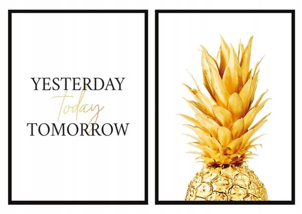 TAVELPOSTERS I RAM 53x73cm Diptyk Set med 2 tavlor Gyllene Ananas P984