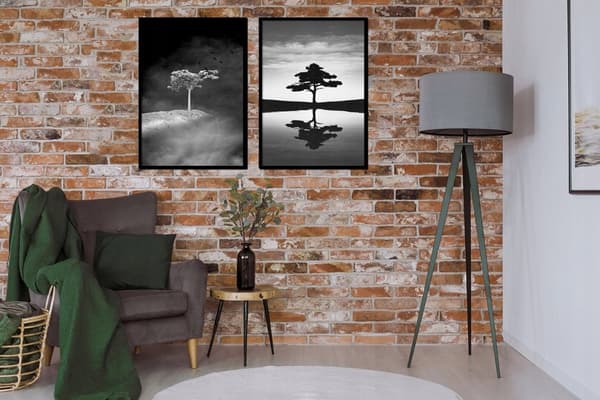 TAVELPOSTERS I RAM 53x73cm Diptyk Set med 2 målningar Lonely Tree P1719