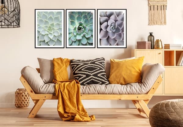KEHYSJULISTEITA 53x73cm Triptyykki 3 maalauksen setti Lehdet Kukat P2006