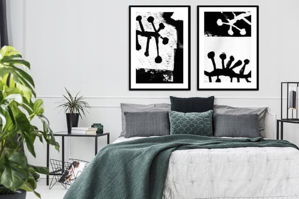 Kehyksissä oleva kuva 33x43cm Diptyykki 2 maalauksen setti mustavalkoinen abstraktio P2030