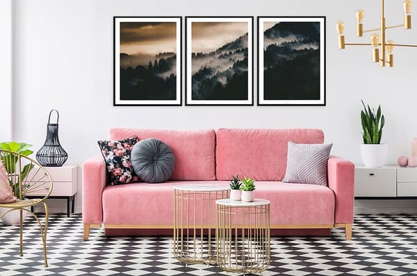 KEHYSJULISTE 33x43cm Triptyykki 3 maalauksen setti Metsämaisema P2035
