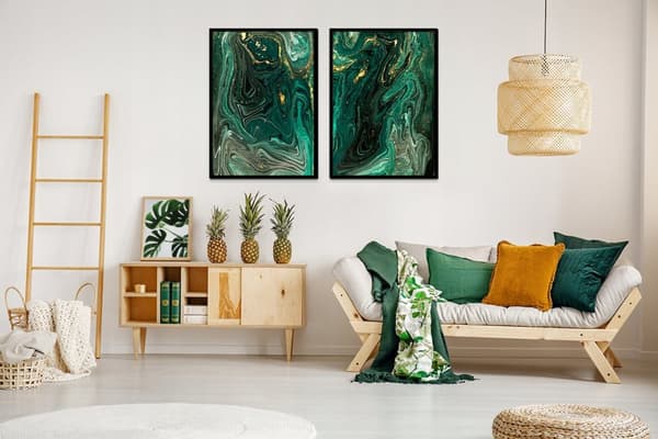 BILLEDPOSTERE I RAMME 53x73cm Diptych Sæt med 2 billeder Grøn Marmor P2028