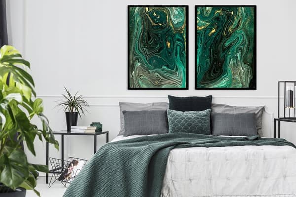 BILLEDPOSTERE I RAMME 53x73cm Diptych Sæt med 2 billeder Grøn Marmor P2028