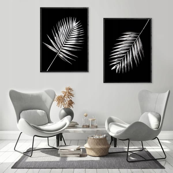 BILLEDPOKATER I RAMME 33x43cm Diptych Sæt med 2 billeder Minimalisme Blade P977