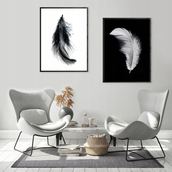 TAVELPOSTERS I RAM 33x43cm Diptyk Set med 2 tavlor Minimalism Fjädrar P976