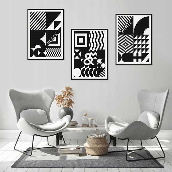 BILLEDPOSTERE I RAMME 53x73cm Triptykon Sæt med 3 billeder sort/hvid P917
