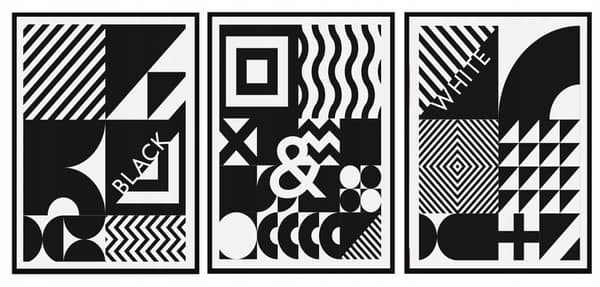BILLEDPOSTERE I RAMME 53x73cm Triptykon Sæt med 3 billeder sort/hvid P917